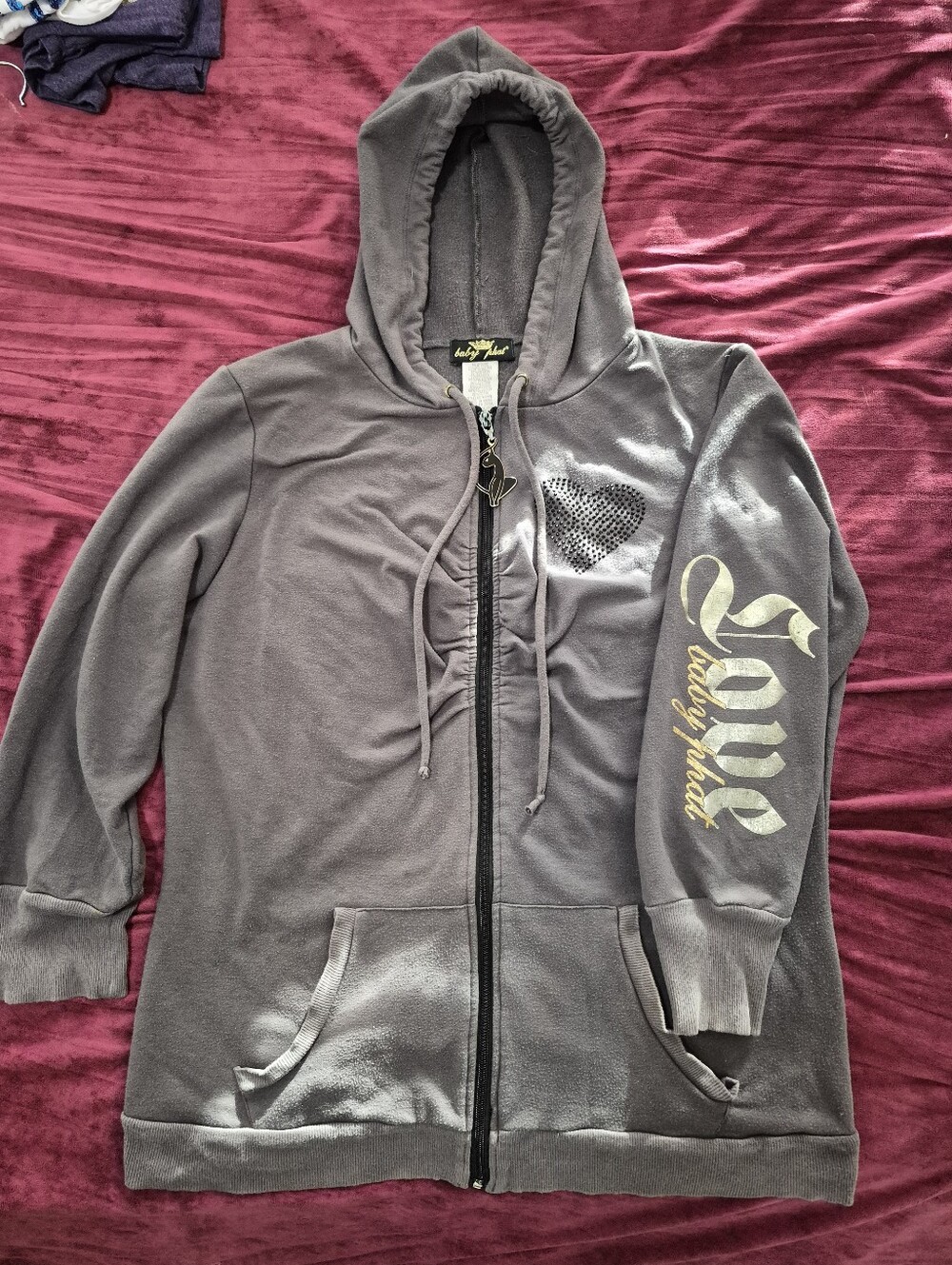 1xl Y2k Gray Zip-Up Hoodie Jacket with Heart Detail Baby Phat